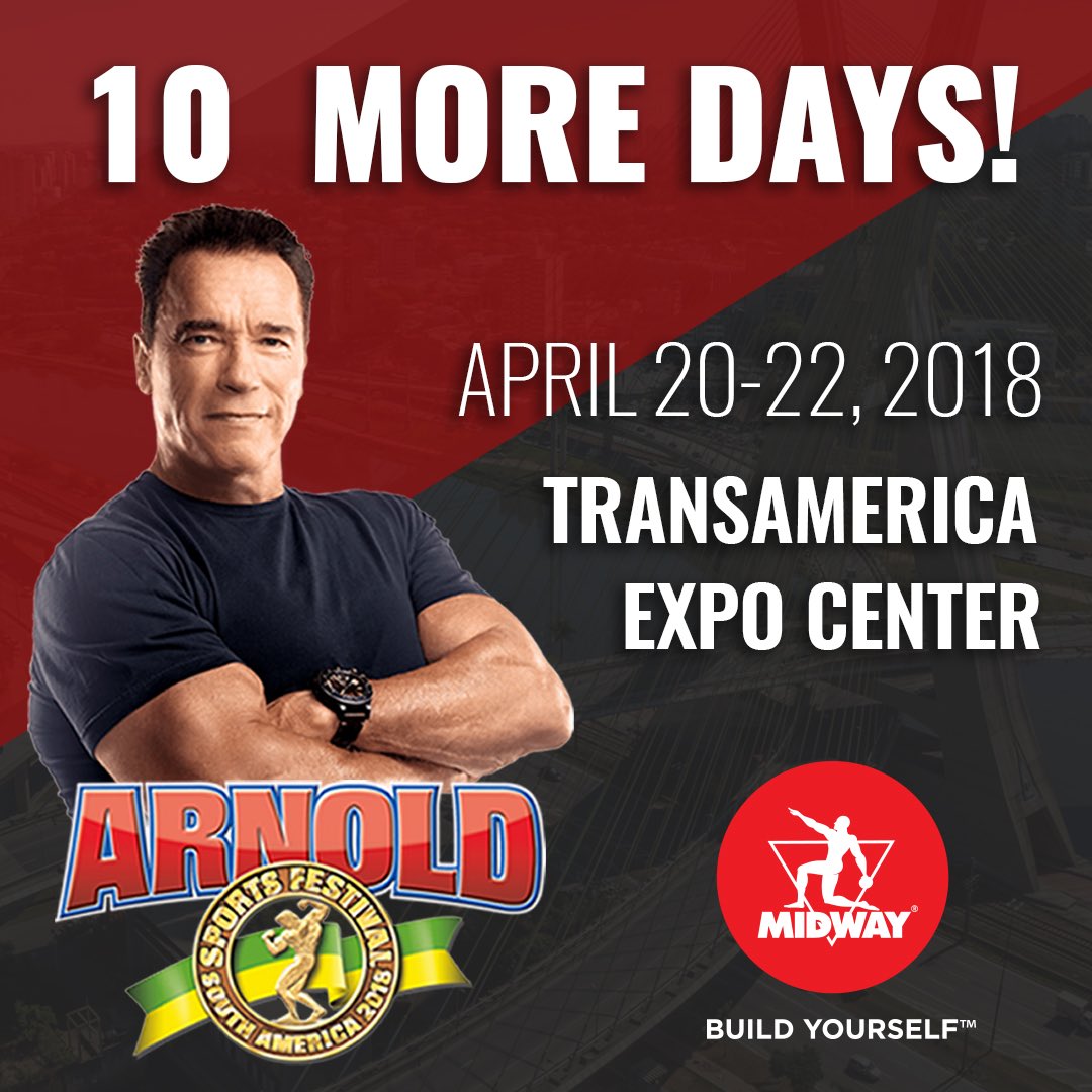 MidwayLabsUSA's tweet photo. We’re totally pumped that Arnold Sports South America starts in just 10 short days! So many amazing athletes will be participating in this event, including some of our Midway Labs Ambassadors! See you guys next weekend at the Trans America Expo Center, Sao Paulo, Brazil! 👊😁 https://t.co/mO6mQwGdB3