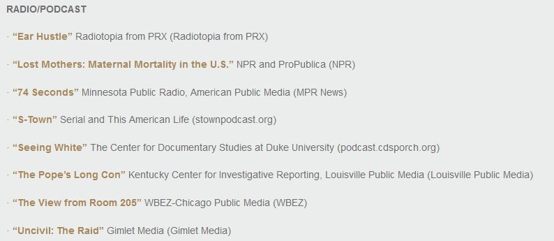 74secondsMPR's tweet photo. The @PeabodyAwards nominees for radio and podcast are incredible -- and we're honored to be among them: https://t.co/Jt3mgP0VoE https://t.co/NE1bRGCFR5