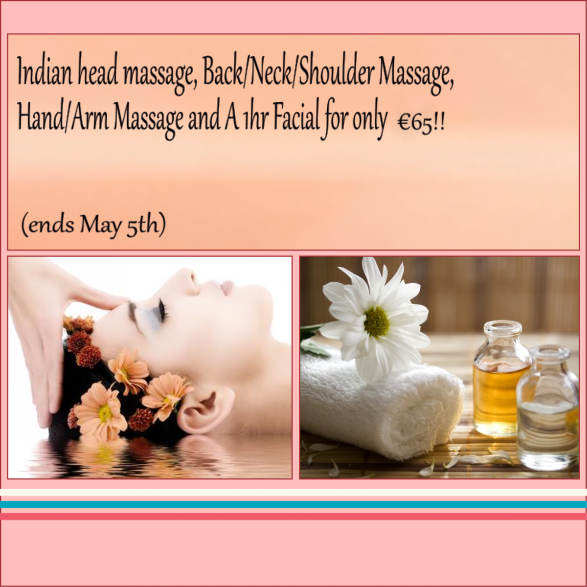 Have you tried Indian head massage yet? No? Well Feast your eyes on this month's special offer! Get all of this for only €65!! Booking essential! Approx 2hr treatment (Offer ends on May 5th)💆‍♀️💆‍♂️#LouthChat #Massage #Relax #Drogheda #Treatyourself