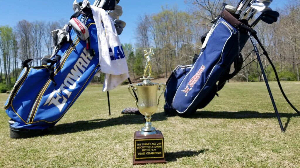 EtowahBoysGolf's tweet photo. This year’s edition of the Towne Lake Cup is underway vs. @WoodstockGolf. The boys try to make it four in a row! #KeepTheCup https://t.co/H7V02RNytj