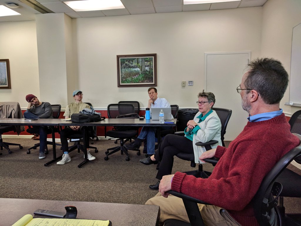 VTSuN's tweet photo. Thank you Deans @kpdepauw and Bill Huckle of @VTGradCommunity for stopping by our class to have an in-depth discussion on the ethics of interdisciplinary collaboration. We learned a lot! @VT_ORDI @NanoEarthVT @VirginiaTechCEE @vtgeosciences @VT_Science @VTEngineering https://t.co/rNywPE5qjq