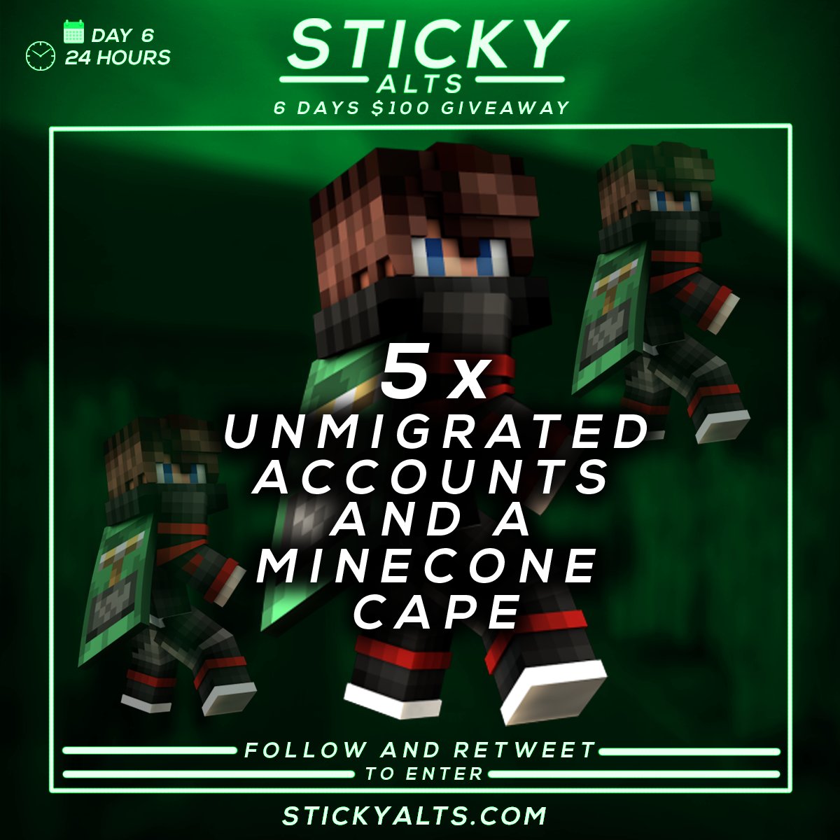 StickyAlts's tweet image. ⚠Last day of this giveaway week!⚠

🎁So as @EasyWithHacks said in his last video, we have a very special surprise giveaway here🎁
Guess what? 5 UFA + a Minecon Cape NFA😱
Don't forget to enter with retweet and follow, and also share the giveaway 😃
Good Luck 🍀