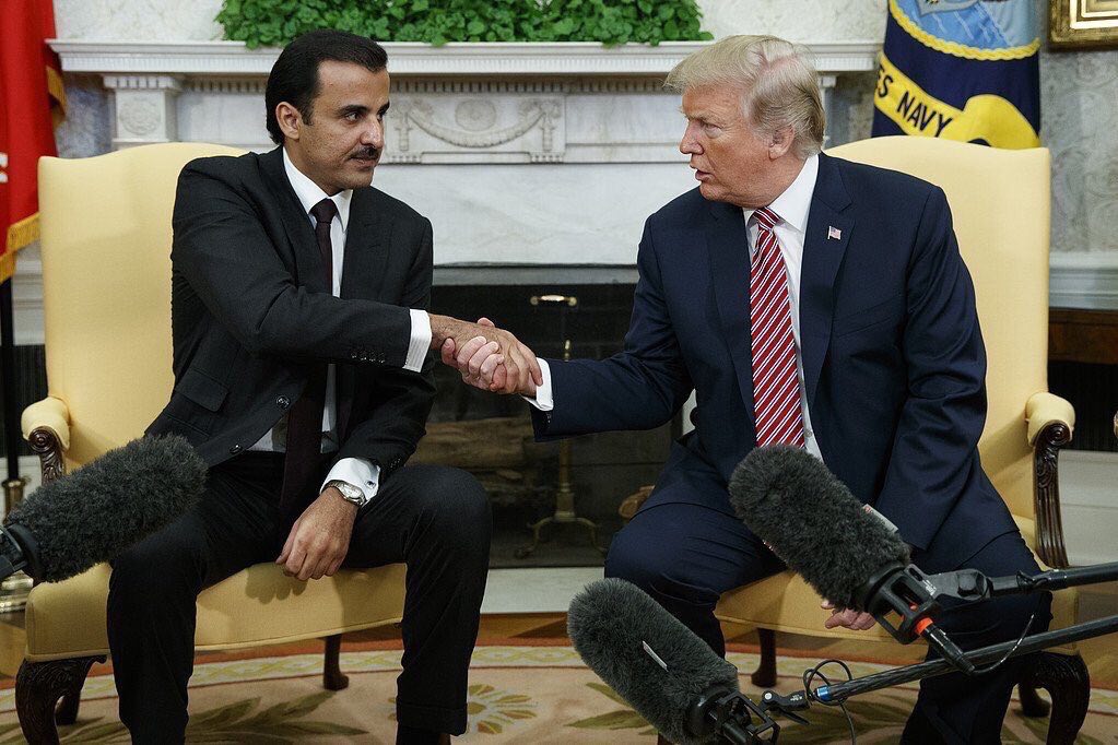 GCOQatar's tweet photo. Today’s @WhiteHouse meeting between @POTUS and HH the Amir @TamimBinHamad reaffirms the enduring US-Qatar security partnership and efforts to combat terrorism in the region. #QatarUSA https://t.co/xROdajHCSP