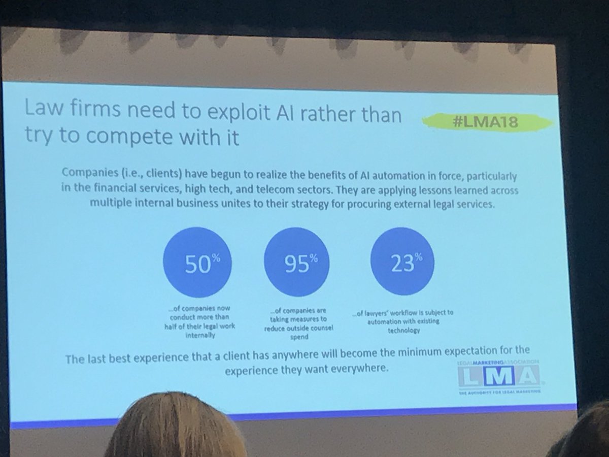 OMingarelli's tweet photo. Takeaway from today’s #lma18 session on AI: a client’s last best experience will become their future minimum expectation. https://t.co/7WTTWRXUTg