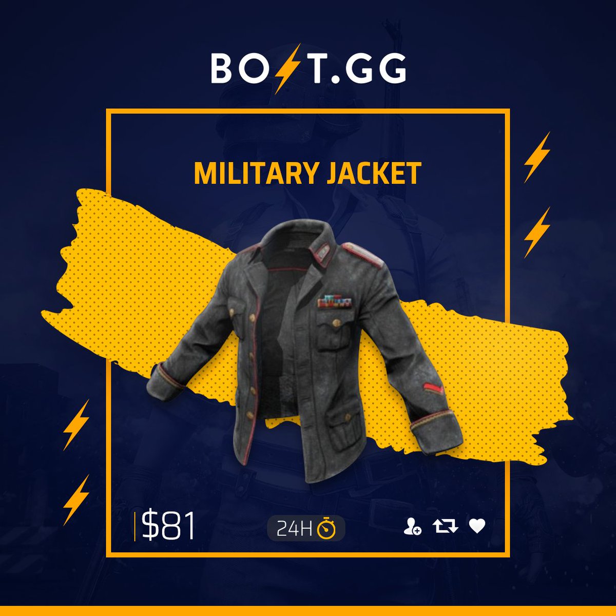 OfficialBoltgg's tweet photo. 24 Hour Military Jacket Giveaway!

To win you must!
⚡ RT + Like + Follow
⚡ Like: https://t.co/mXkaFGj8bA
⚡ Tag two friends! https://t.co/C204sxPwsC
