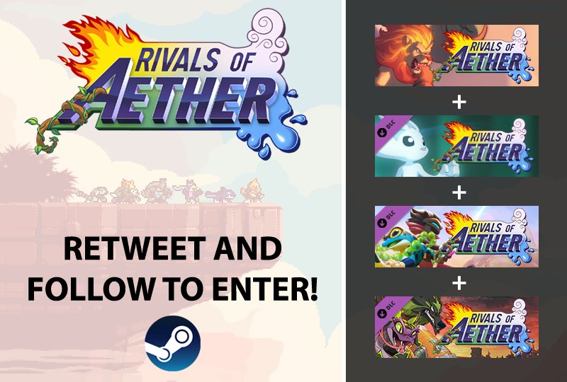 danfornace's tweet photo. I'm giving away 5 Copies of Rivals of Aether + All Character DLC on Steam! The Giveaway ends Thursday 4/12 at 2 PM PT. Retweet and Follow to Enter! https://t.co/XvQwg1V7bR