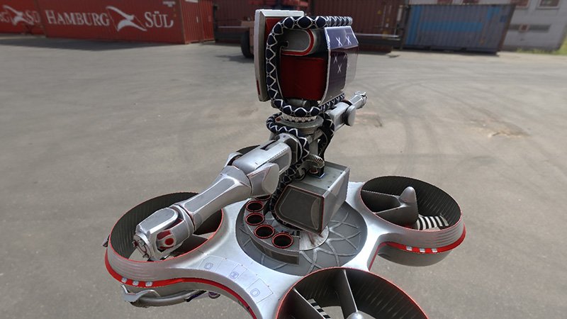 scaupa's tweet image. Changed my renderer to support PBR and here are some early shots using the "hoverbot" as a model 😀