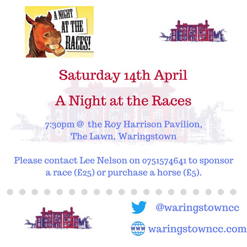 Unfortunately, Prestwick are unable to make it across to Waringstown this weekend. 

At present there will be no games at the Lawn this weekend. 

The Night at the Races will go ahead as planned on Saturday night.