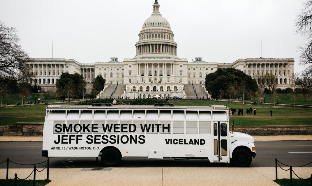 VICETV's tweet photo. We're Smoking with Jeff Sessions in D.C. to kick off #weedweek right now on FB Live: https://t.co/Acglaaek4p #smokewithsessions https://t.co/gk2t8pk21u