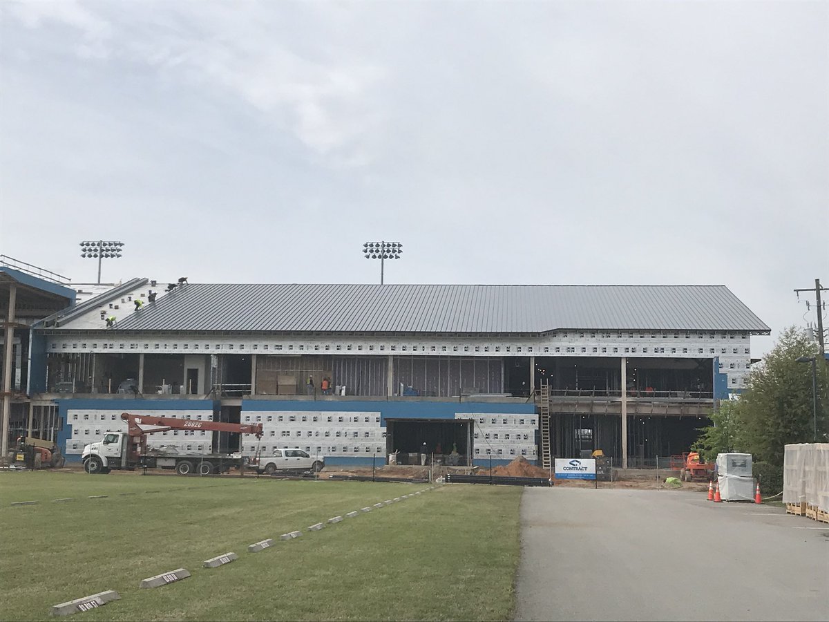 BGoulds's tweet photo. @UofSC Football Operations Center Construction in progress. @dmimetals SL2016 standing seam roof panel with custom weathered zinc paint finish. Over 80 ft long and delivered to site full length! Looking Great!  @QuackenbushArch https://t.co/zAmwS8dciS