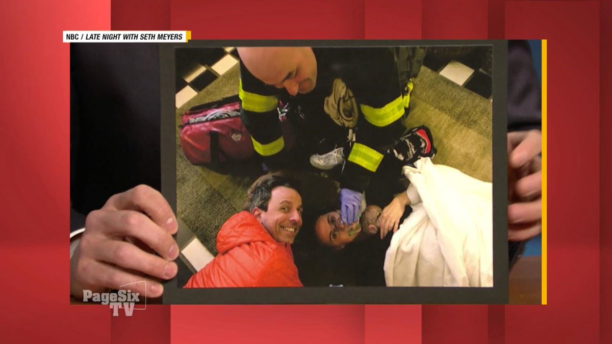 FOX5Atlanta's tweet photo. .@SethMeyers' wife #AlexiAshe gave birth to their second child in the lobby of their apartment building. The crazy-but-true story is NEXT on #PageSixTV! https://t.co/KlmR1596YN