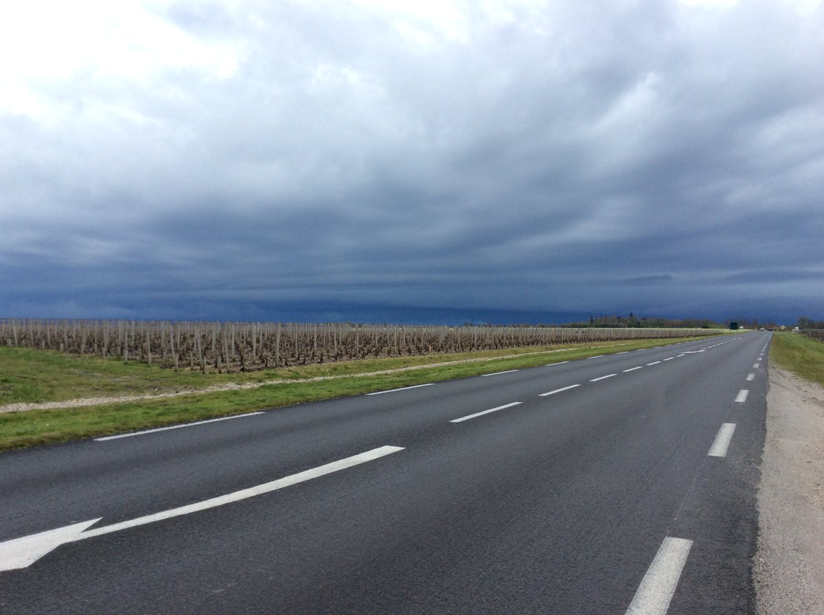 gotowineguy's tweet photo. And here we have cataclysmic weather (including thunder &amp; lightning) over the vines of #grandpuylacoste in Pauillac. Looks like a soft day in Swinford, Co. Mayo to me! https://t.co/WtR8H0EupR