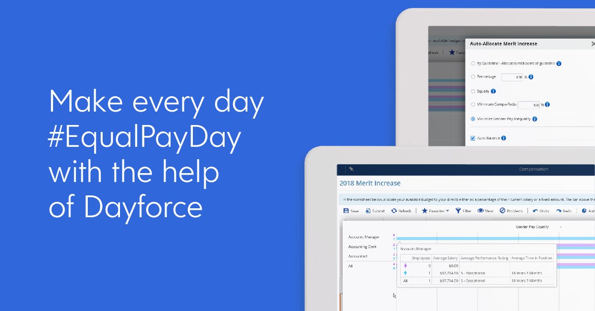 Make every day #EqualPayDay. <a href="/Ceridian/">Ceridian</a> is dedicated to helping our customers discover and address gender pay inequality with our #Dayforce solution for Human Capital Management. #MakesWorkLifeBetter