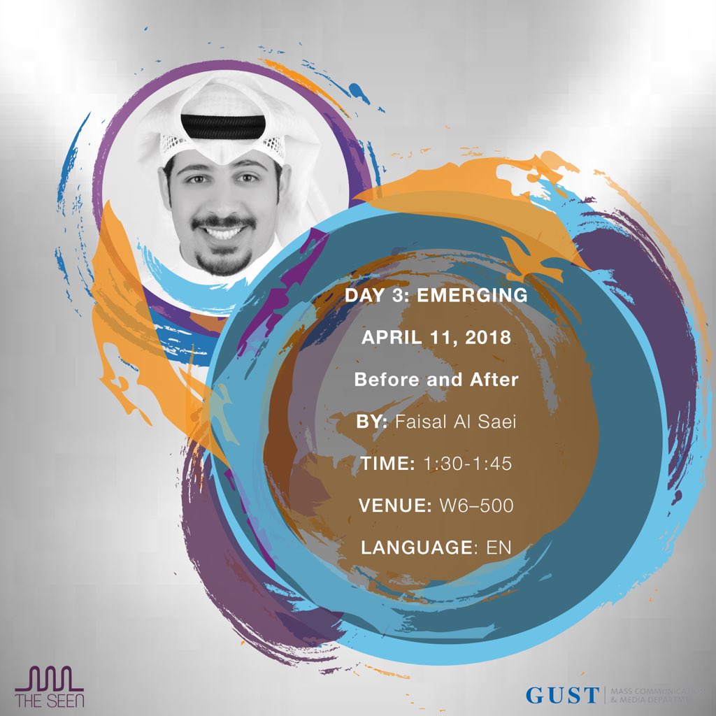 TheSeen_Gust's tweet photo. Faisal is a young man full of ambition. Since his school days, he has been passionate about charity work and making a change.
join us on April 11, Before and After, by: Faisal Al Saei @falsaei 
TIME: 1:30-1:45
VENUE: W6–500
#theseen_gust  #visualcommunication #photography https://t.co/G30qCQwIZb