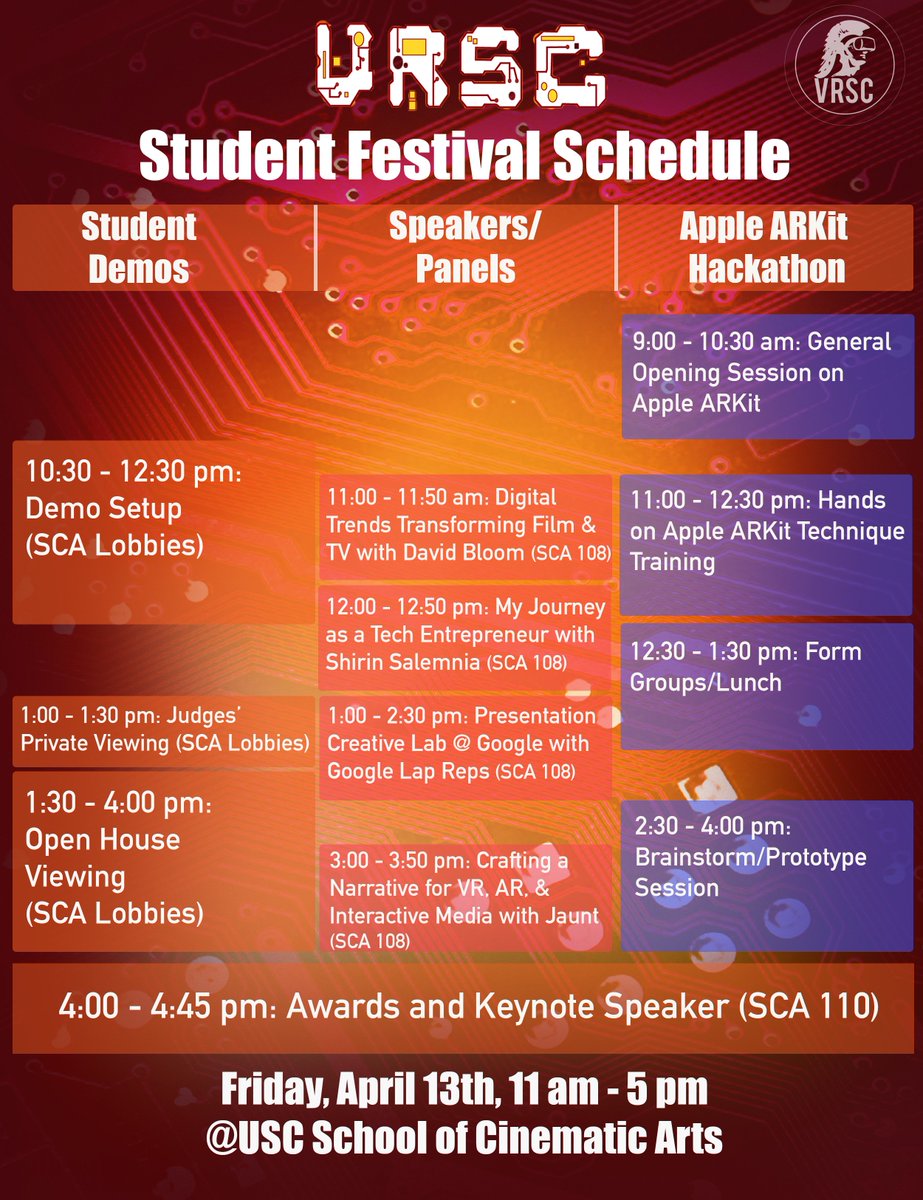 xrscteam's tweet photo. The Student Festival is only a few days away! Take a look at the schedule for demo, speaker, panel, and the @madewithARKit Hackathon logistics.

See you SOON. https://t.co/JOrcFhmOiM