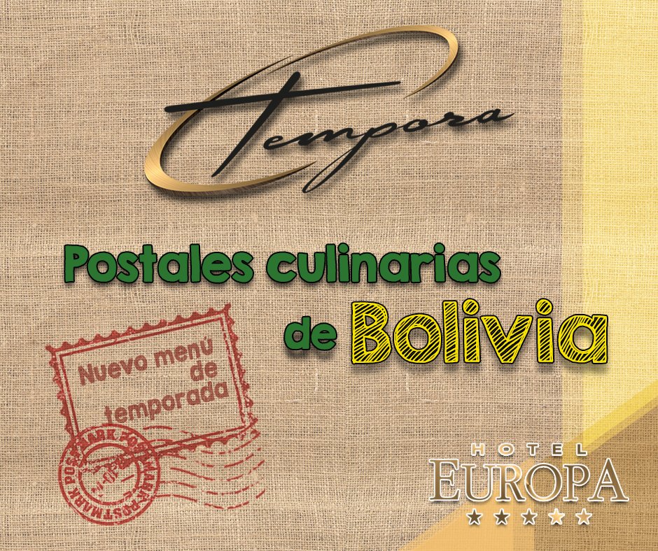hoteleuropabo's tweet photo. #Tempora presenta su #nuevo #menú de Temporada!
"Postales Culinarias de Bolivia"
5 magníficas opciones que te llevarán por un viaje gastronómico...
A partir del 11 de Abril
Informes y reservas: 2315656 ext. 2208 - 325
#Foodies #Bolivia #Comida #ComidaBoliviana  #Gourmet https://t.co/zNday6bqOG