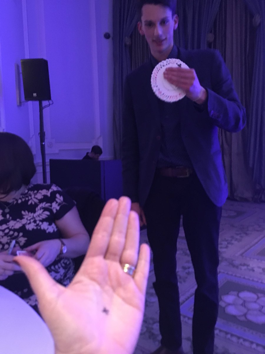 GillianArnott2's tweet photo. What!?! 😳🤔 How did @RodHandeMagic get this marker pen cross on my hand?! Fantastic entertainment at the #CyberFirst Dinner https://t.co/fP3FTAgEsr