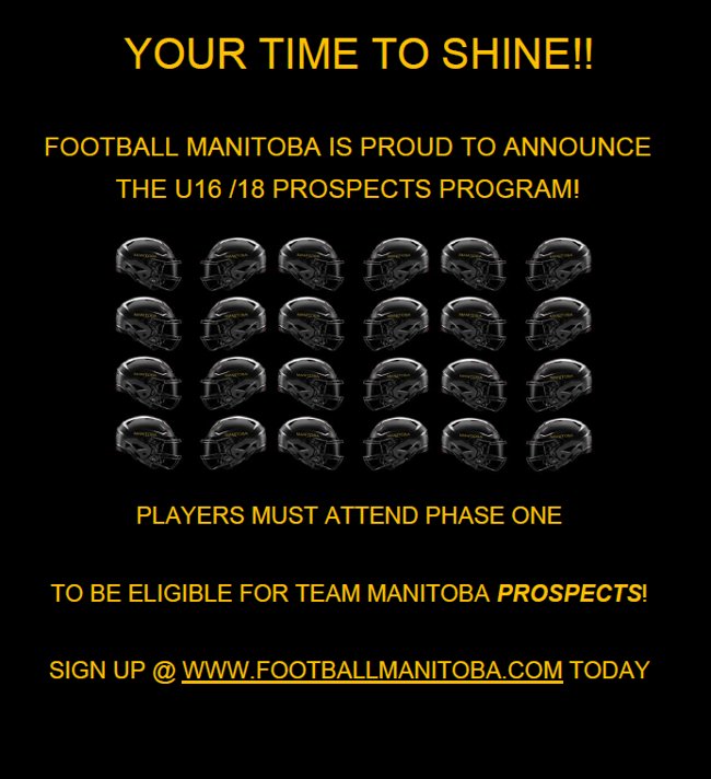 fbmanitoba's tweet photo. Show up to blow up!
Get hyped about reppin' Football Manitoba.
The Prospects are coming! #FootballManitoba #football #PhaseOne #camp #shine #beseen #FootballThunderBay #TBMFA
https://t.co/chQG0axVdj https://t.co/SfObMmdCo5
