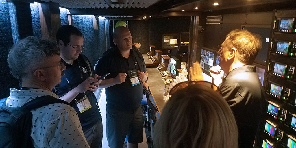 Clark4K's tweet photo. Take a tour of the Clark Media 4K mobile truck at #NAB2018 Gerling and Associates, Inc. OE2000. 4K-native, flexible, comfortable with unique, innovative features worth having for any production. #clark4K #calrecaudio #grassvalleygroup #teamsony #NABShow https://t.co/9OYRdXS4Lr