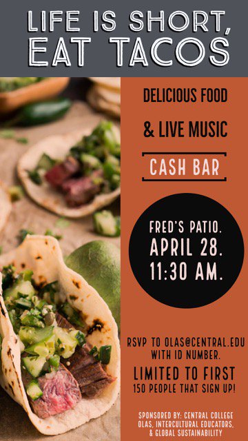 OLAS_central's tweet image. Don't forget to sign up for our next campus event! Spots are limited so make sure to send your ID and name to olas@central.edu to reserve your spot!