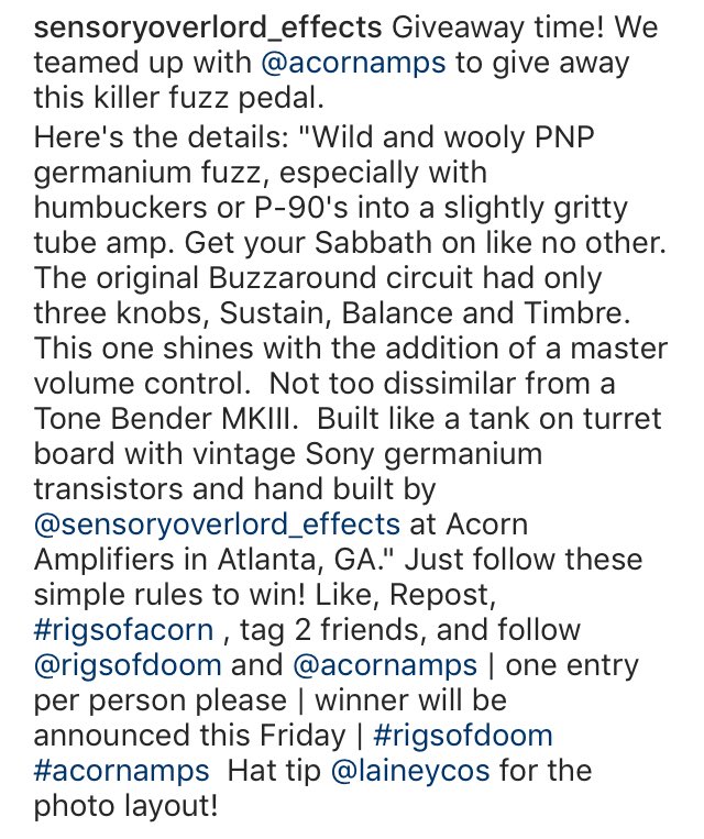 Sensoryovrlord's tweet photo. One of a kind pedal giveaway on Instagram through Rigs of Doom and Acorn Amps!  Buzzaround clone I built.  Get in there. https://t.co/g5wHyC5ZdW