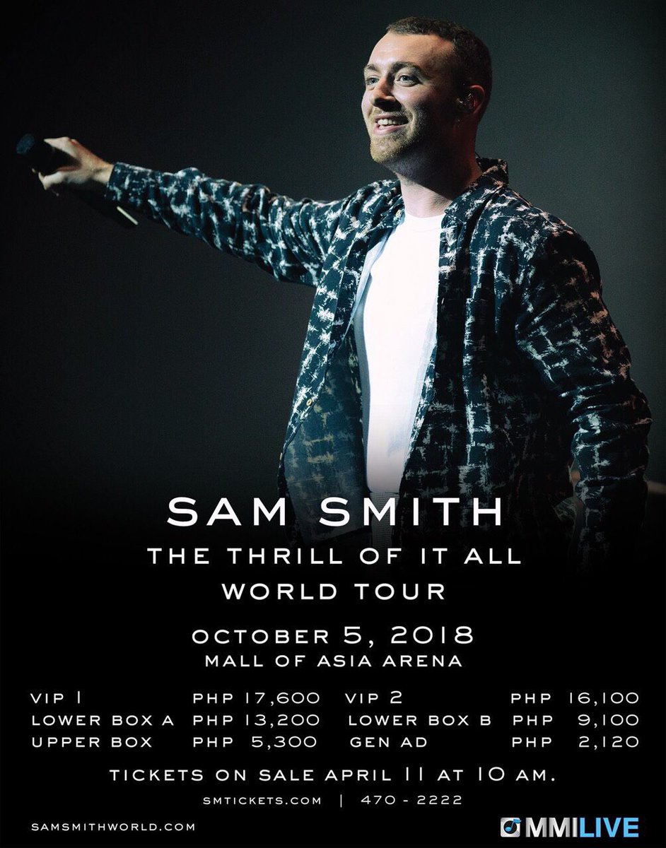 livenationph's tweet photo. SAM SMITH #TTOIATourMNL TICKETS ARE ON SALE NOW! Run to your nearest SM Ticket outlet or get yours on https://t.co/HCHUiNjNaW 🖤 https://t.co/GmPkucXYnp