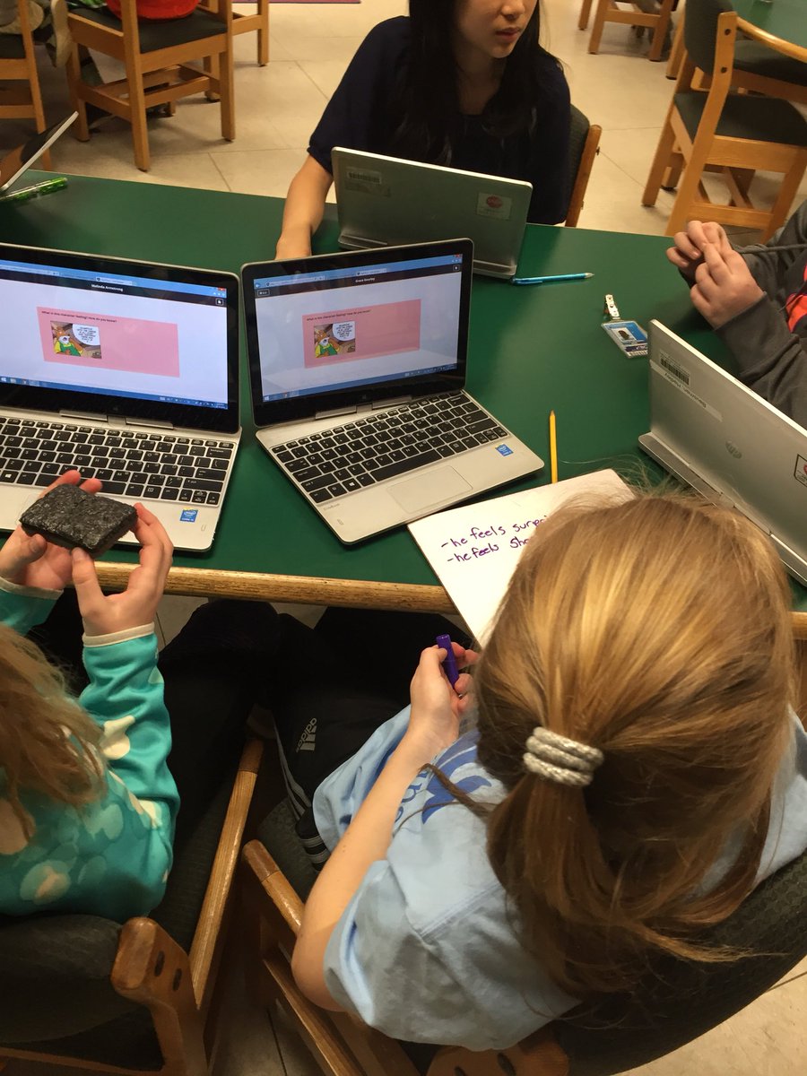 TimoniumES_lib's tweet photo. 5th graders exploring graphic novels. With the help of @ClassFlow, I was able to easily assign different panels to groups of students for collaboration. #slm18 #bcpslms @BCPSLMP #futurereadylibs https://t.co/XR7skhhhCZ