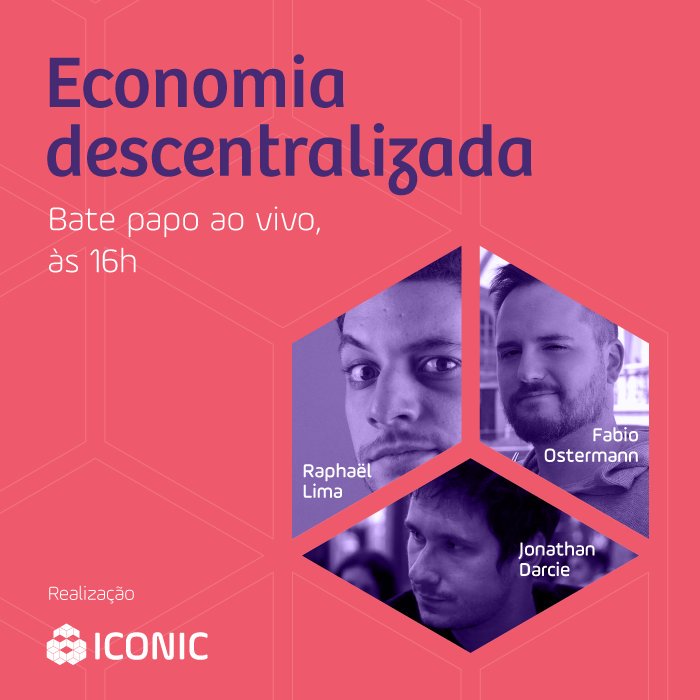 We'll have a live transmission on facebook.com/joiniconic  this Wednesday, 4pm (GMT -3). <a href="/jonathandarcie/">Jonathan Darcie</a> joins <a href="/Ideias_Radicais/">@ideiasradicais</a> and <a href="/FabioOstermann/">Fábio Ostermann</a> for a discussion on blockchain and decentralized economy. Do not miss!