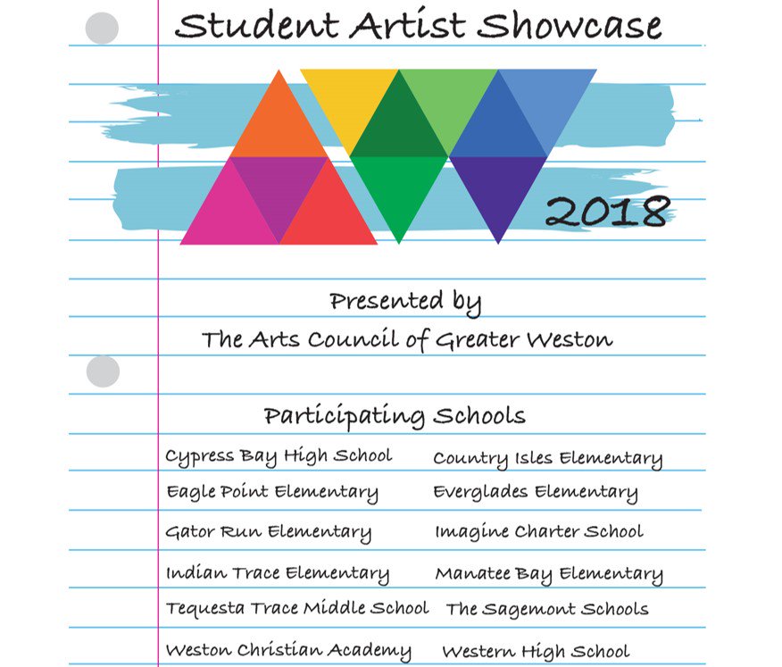 1WestonFL's tweet photo. Don't miss the great local school talent from 12 Weston schools on display at the "Student Artist Showcase".  To see a sample of the works on display at the Weston library, click here: https://t.co/VmVxdjNico https://t.co/3RLJF2ddIN