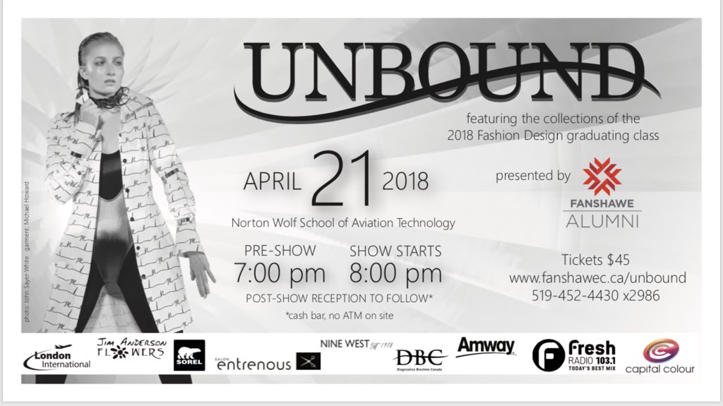 FanshaweCollege's tweet photo. Tomorrow morning at 8:10 a few @unboundfashion students join @1031FreshRadio mornings with Kim and Mark (Fanshawe Alums!) - tune in to hear about #Unbound2018: Fashion in the Age of Technology https://t.co/Stagz3itIP