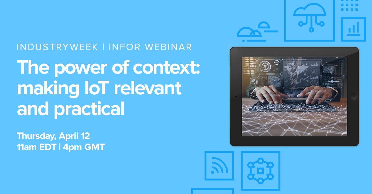 Infor_Nexus's tweet photo. You’ve probably heard the basic premise behind the #IoT. But do you know what separates data overload from data insight? 

Register for this webinar to learn how to effectively contextualize data for business decisions! https://t.co/7taMehnBbB https://t.co/f4kO7irZLQ