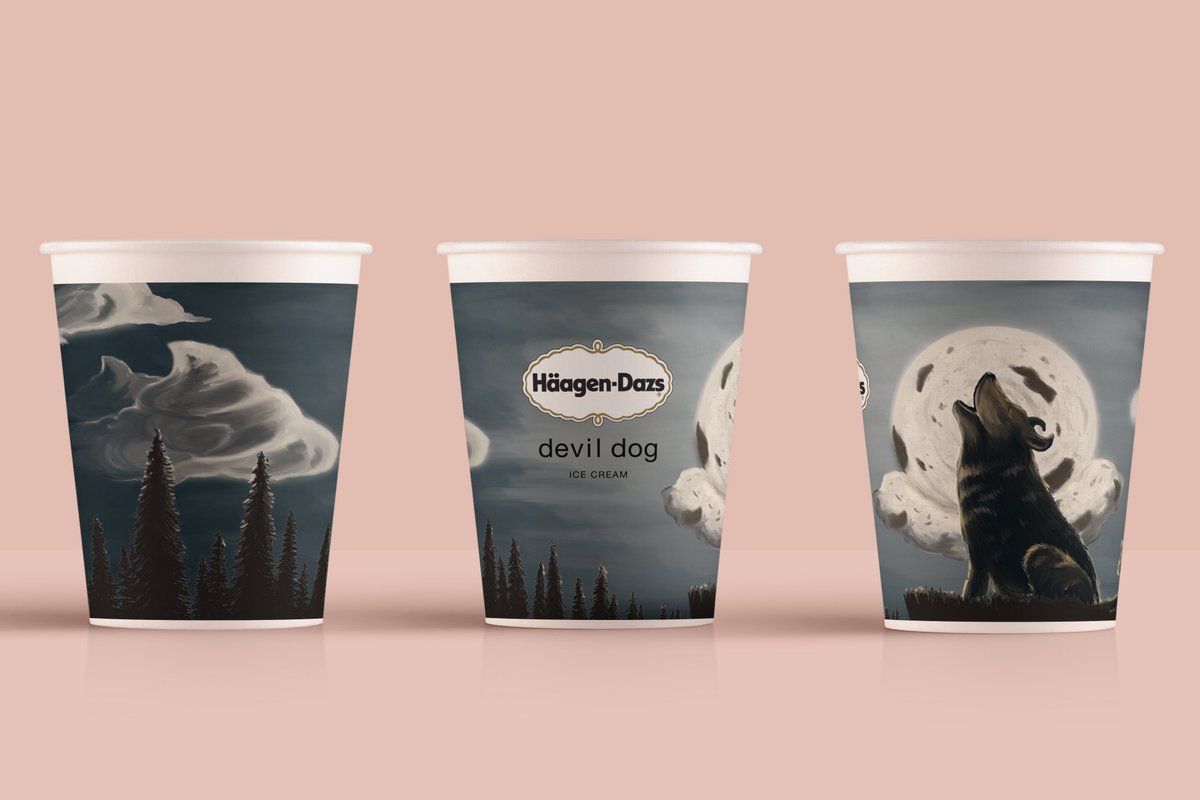 cd_illustrate's tweet photo. An assignment for class to rebrand the packaging for Häagen-Dazs ice cream! Swipe to see a mock-up 🍨 #illustration #class #forest #silhuette #icecream #label #packaging #devildog #haagendazs #whippedcream #digital #photoshop #artist #art #artistsontwitter #mockup #pint https://t.co/dqp2r7kiym