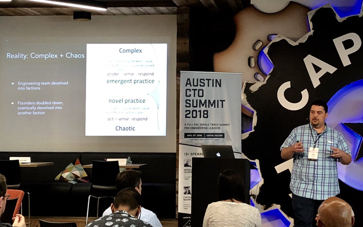 danielwalsh's tweet photo. Lessons learned from a failed #startup - using #Cynefin for retrospectives - #PrematureConvergence #ParallelExperiments #TyrannyOfExperts by @0x000edd1e #ATXCTOSummit18 https://t.co/aFe6TueWUV