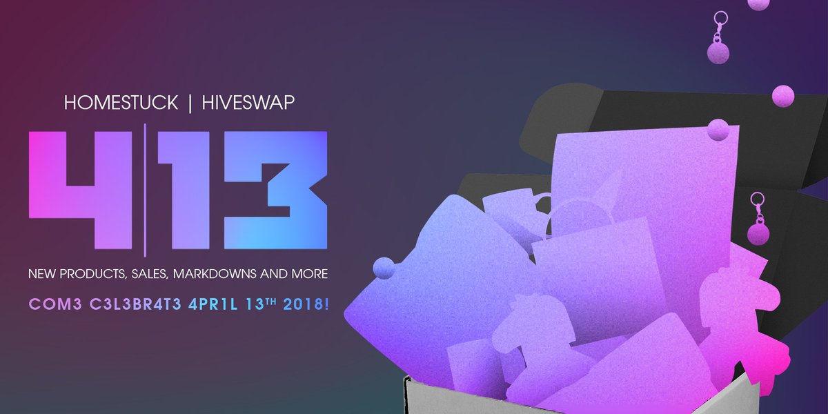 Shenanigan boxes will be coming this Friday the 13th. What's in them? It's a mystery now, but it wont be on 4/13! bit.ly/2v07M5R

#413FFBF #homestuck #hiveswap #413 #forfansbyfans #whatpumpkin #fanart #sburb #sale #johnegbert #betakids