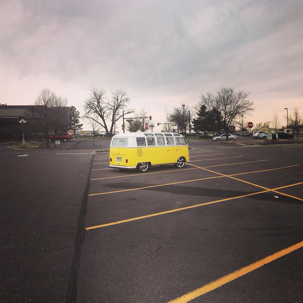 mraible's tweet image. This is how I prefer to park Hefe at the grocery store. Far from everyone else! #wbus #21windows #porschebus #hefethebus