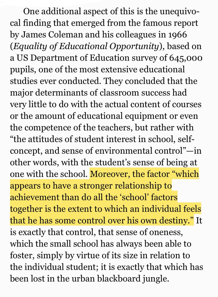 Smaller schools are cheaper and more efficient, more environmentally friendly than large schools. So why does government insist on huge schools? I marked the relevant sentence in Kirkpatrick Sale’s book here, it is all about control.