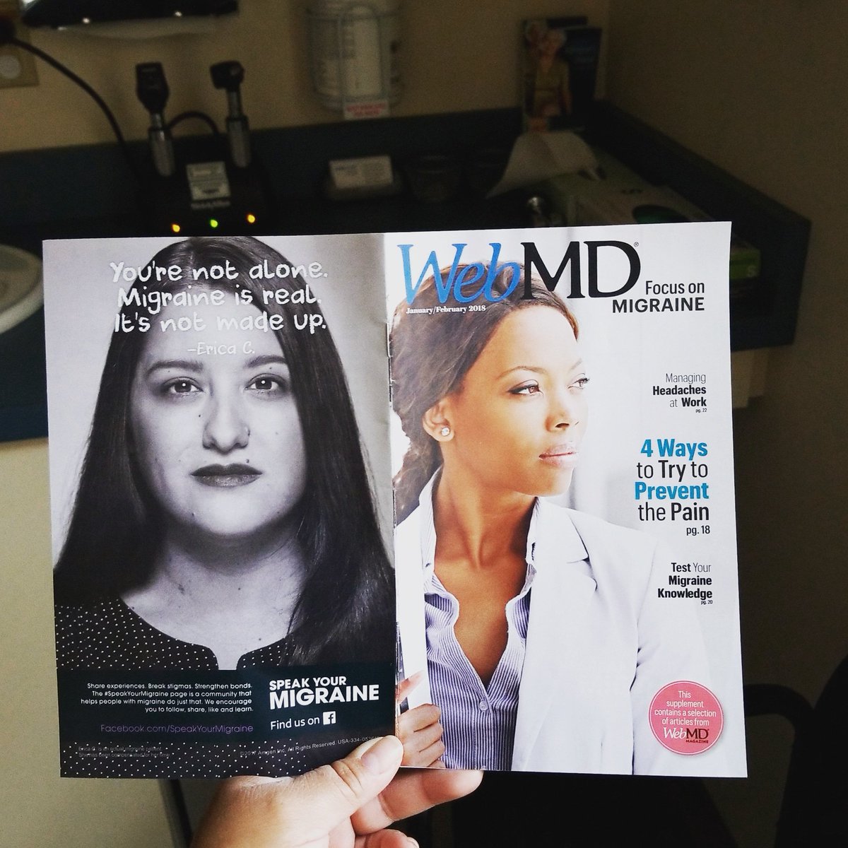 authorjpsummers's tweet photo. When you're waiting to get your #spgblock injections & happen to see your good friend Erica of @achysmileblog in the @webmd magazine, you can't help but be proud of her for raising #migraine awareness. #speakyourmigraine #patientadvocate #migrainewarrior #strongwomen https://t.co/sQ3BkVuZOC