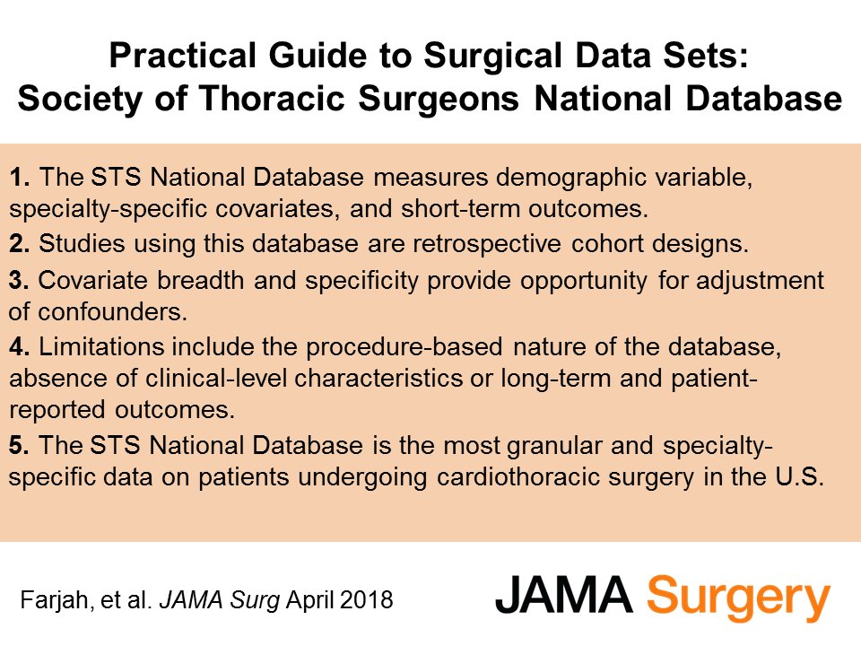 JAMASurgery's tweet photo. Guide to Statistics and Methods: Society of Thoracic Surgery (STS) National Database. Learn more https://t.co/FcXtNtHu0H @STS_Ctsurgery #SurgData #VisualAbstract https://t.co/iQ2EJ3FD8l