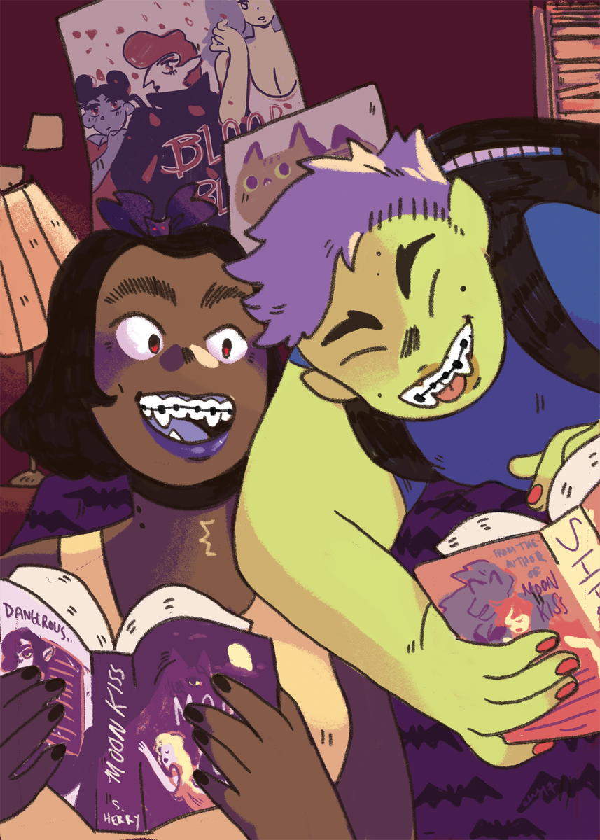 remusmaurice's tweet image. yay i can post the postcard i did for @BeyondAnthology !! i had so much fun with my tween vampire book club, thanks again @tanekastotts &amp;amp; @sfemonster for the opportunity! 🧛‍♀️💜