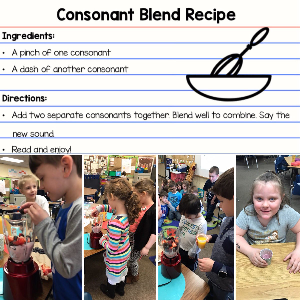 Who knew phonics could taste so good? We made Blend Smoothies yesterday in Kindergarten! 🍓#HLCSGreatThings