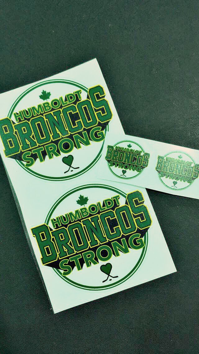 These #HumboldtStrong decals have been donated by our friends at Sew Kool Embroidery. The small ones are $2, and the large ones are $5, with 100% of the sale proceeds donated to the families. The Hockey Shop will be matching the sales amount, up to $5K. 💚💛 #PrayersForHumboldt