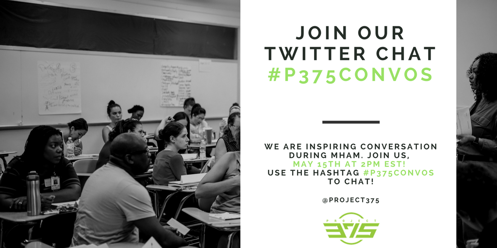 PROJECT375's tweet photo. .@Twitter, SAVE THE DATE for our #PROJECT375 twitter chat focusing on all things mental health! #P375Convos https://t.co/T7DDe595zR