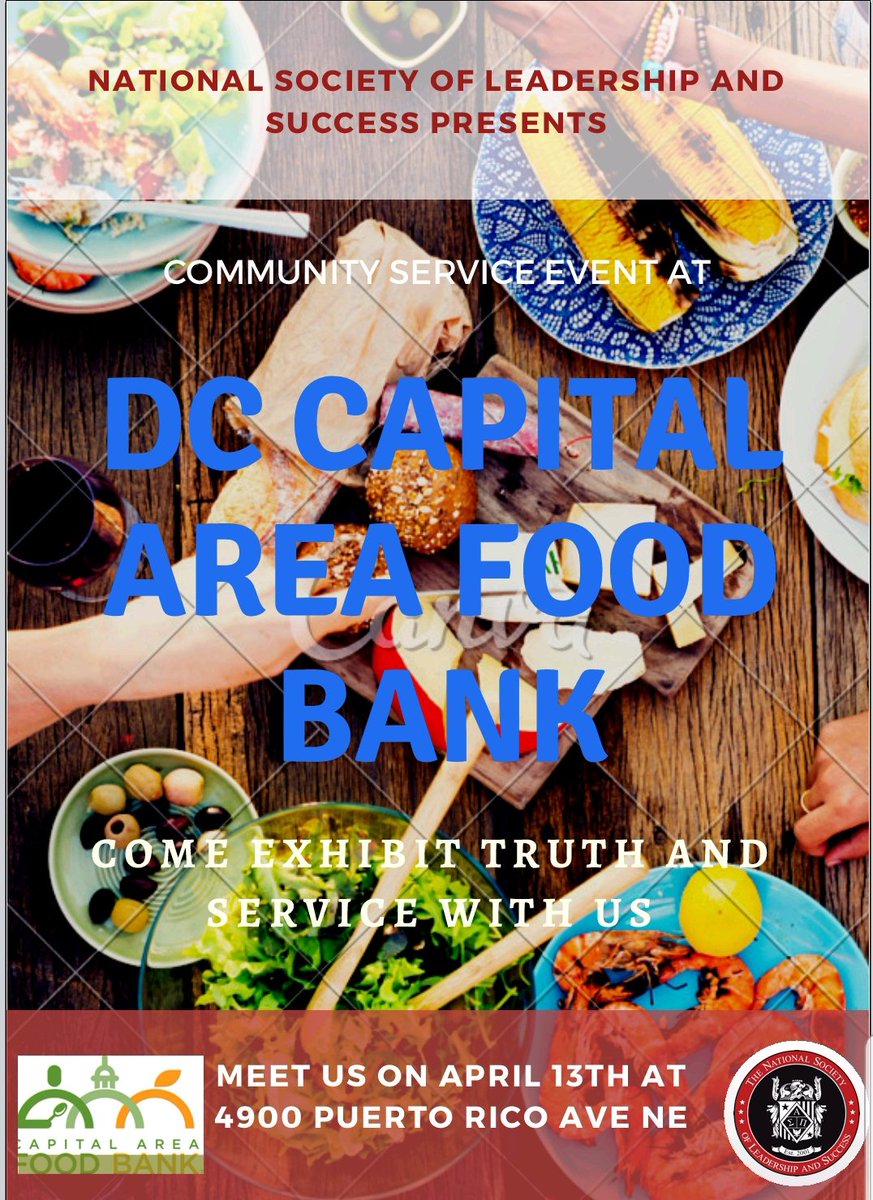 HowardNSLS's tweet image. Join the National Society of Leadership and Success this Friday as we help to Fight Hunger in the DC community!
Contact Denise at (951)756-6769 to sign up!!
Where: DC Capital Area Food Bank 
Date &amp;amp;Time: April 13th  1-4 pm