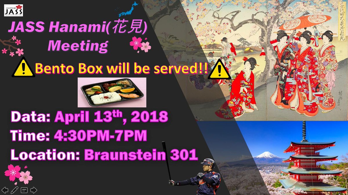 Hello Guys!we are going to have an end of the year Hanami celebration. We will be serving bento boxes so please rsvp in the link above since there is a limited quantity of bento boxes that we are serving.
🌸Please RSVP using the link below🌸: docs.google.com/forms/d/e/1FAI…