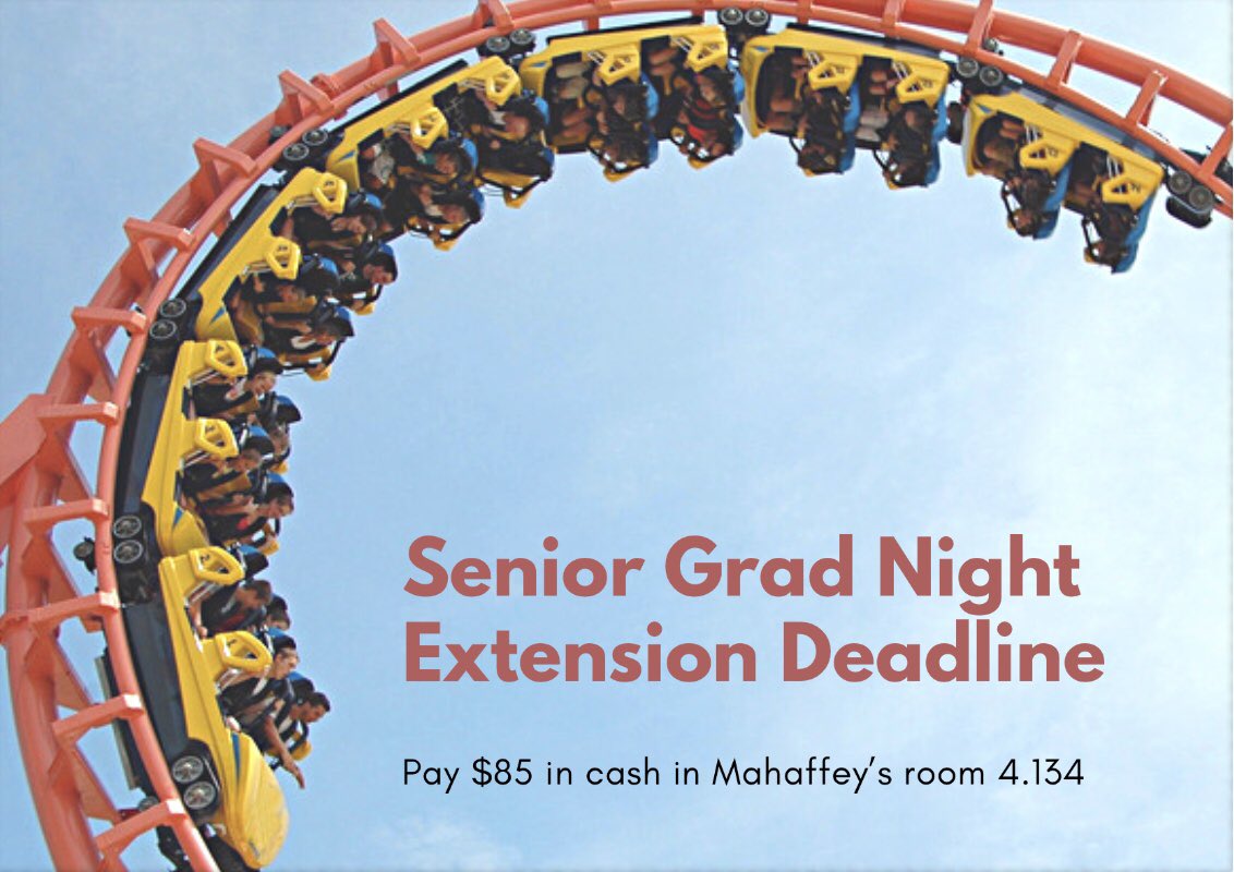Patriots_StuCo's tweet photo. Ticket sale extension for the Six Flags Grad Night, for $85 CASH in Mahaffey’s room 4.134 🎢🎡
There are only 15 spots to fill!! 😮 https://t.co/Jcx0CSitWL