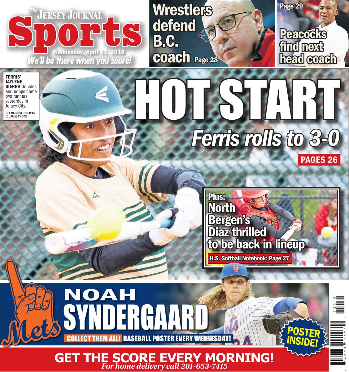 Ferris' hot start! <a href="/JBernsteinHS/">Jason Bernstein</a>' Hudson County Softball Notebook! The latest with Bergen Catholic wrestling! <a href="/Noahsyndergaard/">Noah Syndergaard</a> is our featured poster boy! Be sure to pick up the April 10 edition of the <a href="/jerseyjournal/">The Jersey Journal</a>! #njsoftball #mets #baseball #highschool #softball #njwrestling