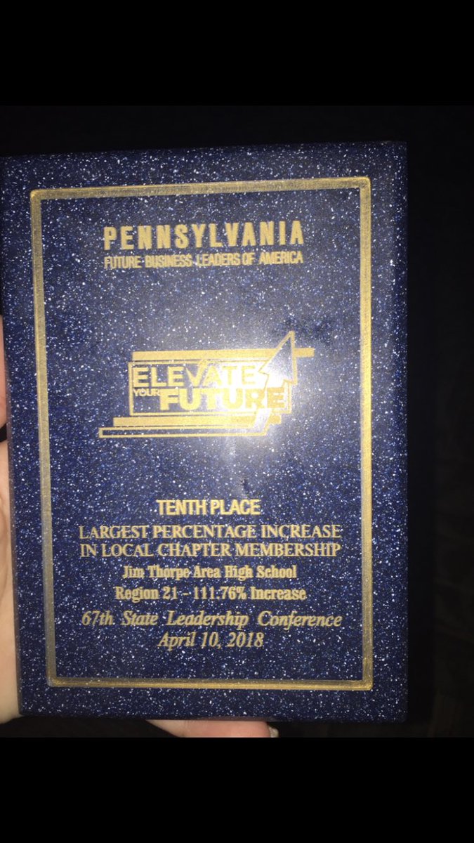 jtfbla's tweet photo. Jim Thorpe FBLA Places 10th in “Largest percentage increase in local chapter membership” by 111.76%! Congratulations to all FBLA members!!! https://t.co/hqCedp7DFp