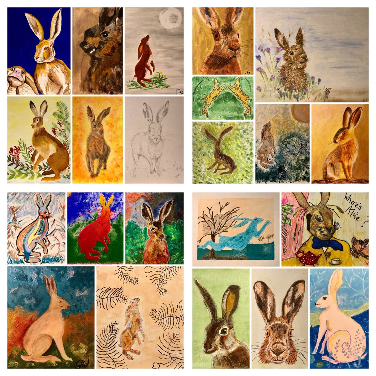TippleArt's tweet photo. So many lovely hares from our evening at Applegarth #bringoutyourcreativity #socialartevent 🍷🎨🐇 https://t.co/hg88GJdort