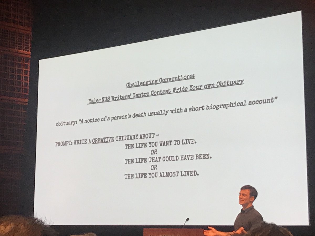 Yale-NUS Writers’ Centre held a student writing contest “Write your own obituary.”