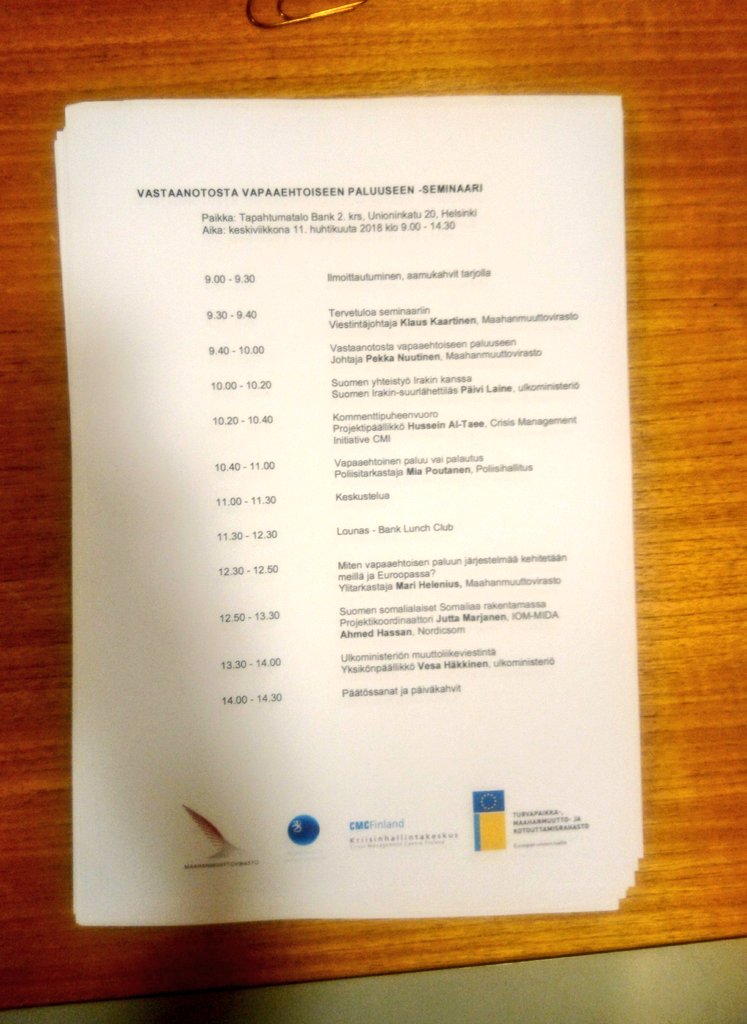 Maahanmuuttovir's tweet photo. Alkamassa ihan juuri Vastaanotosta vapaaehtoiseen paluuseen -seminaari. Seuraa livenä: https://t.co/JT7JrRFgHx ja #auda2018 https://t.co/7IOLaodhro